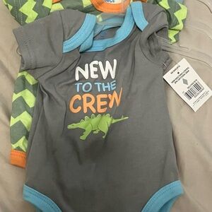 Gray and Blue Baby Onesie - New to the Crew